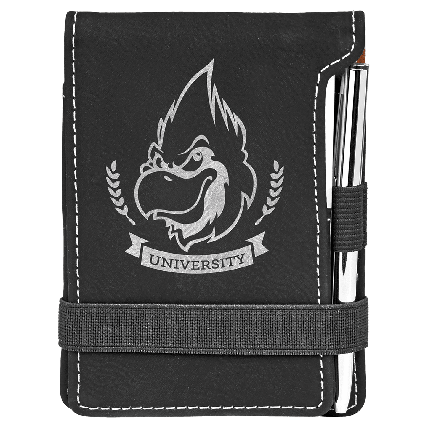 3 1/4" x 4 3/4" Black/Silver Laserable Leatherette Mini Notepad with Pen (Sold by Case of 10)