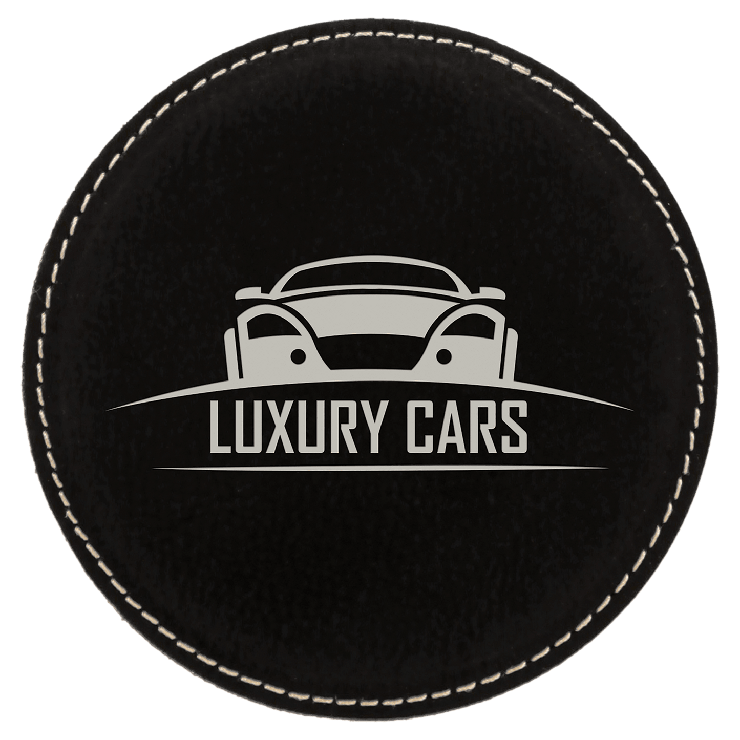 4" Round Black/Silver Laserable Leatherette Coaster (Sold by Case of 6)