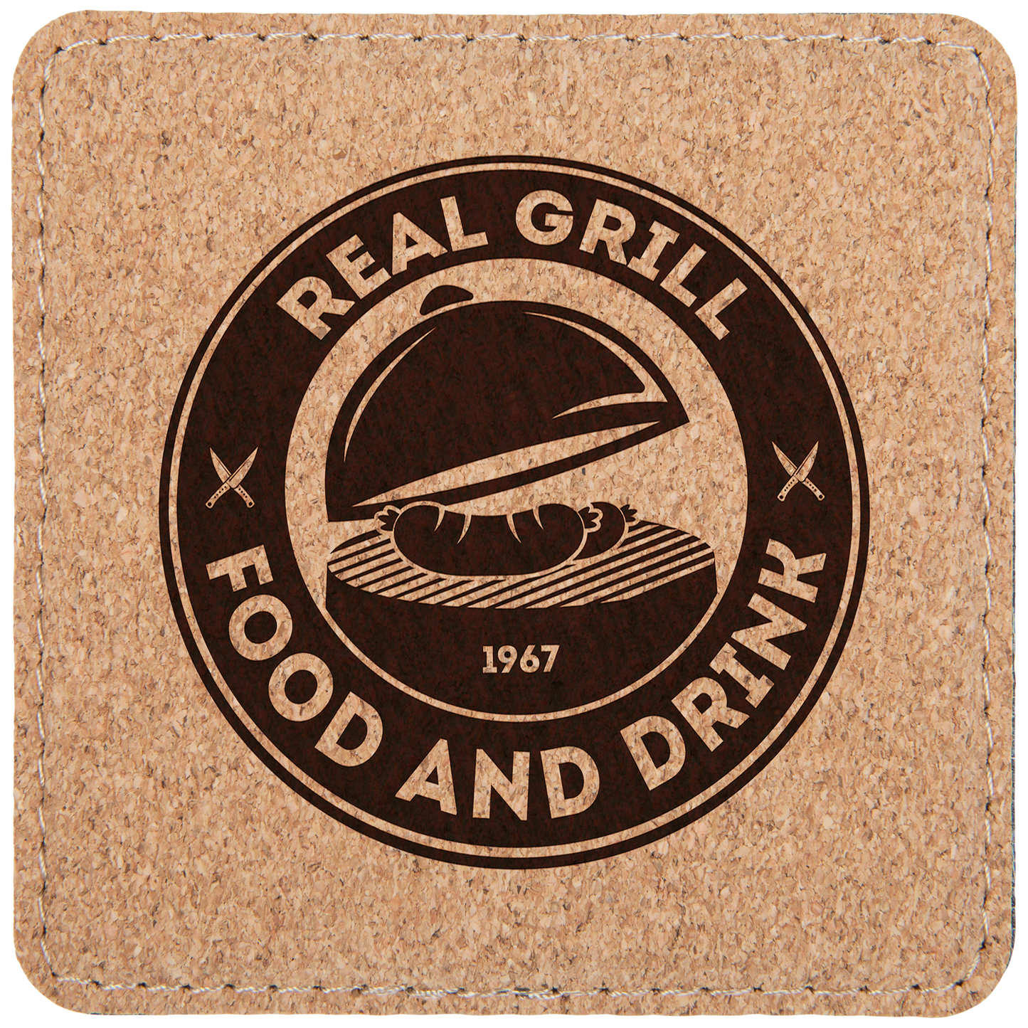 4" x 4" Square Cork Coaster with Stitching (Sold by Case of 6)