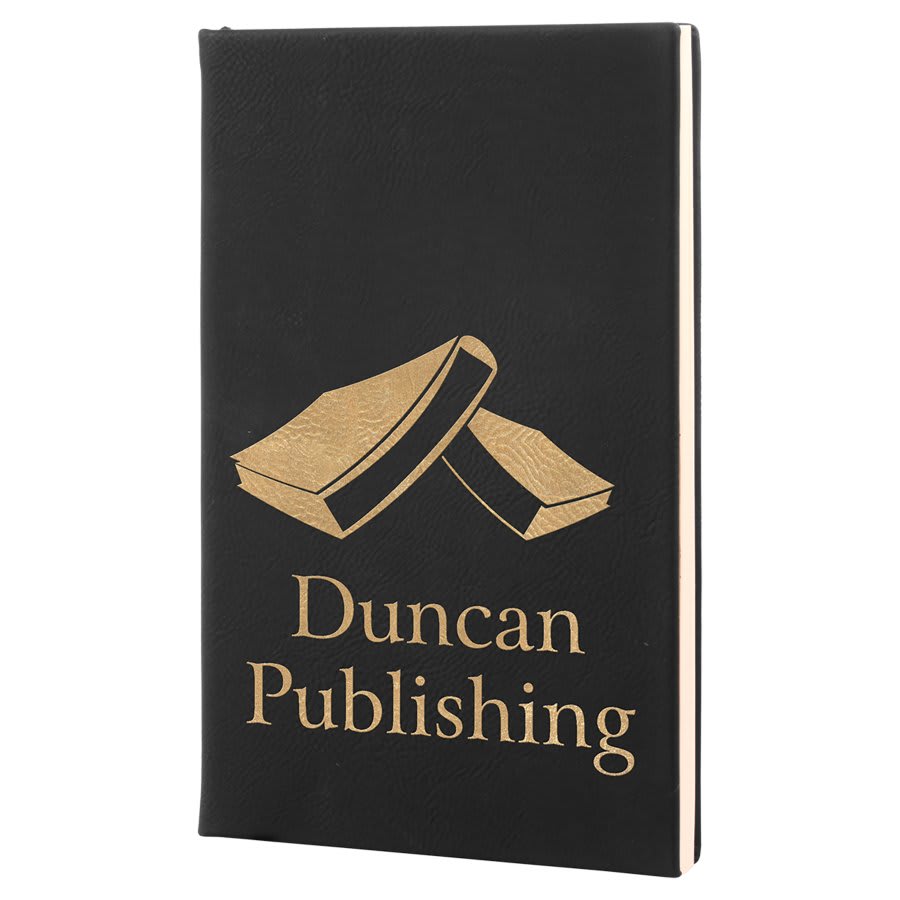 5 1/4" x 8 1/4" Black/Gold Laserable Leatherette Journal with Lined Notepad (Sold by Case of 4)