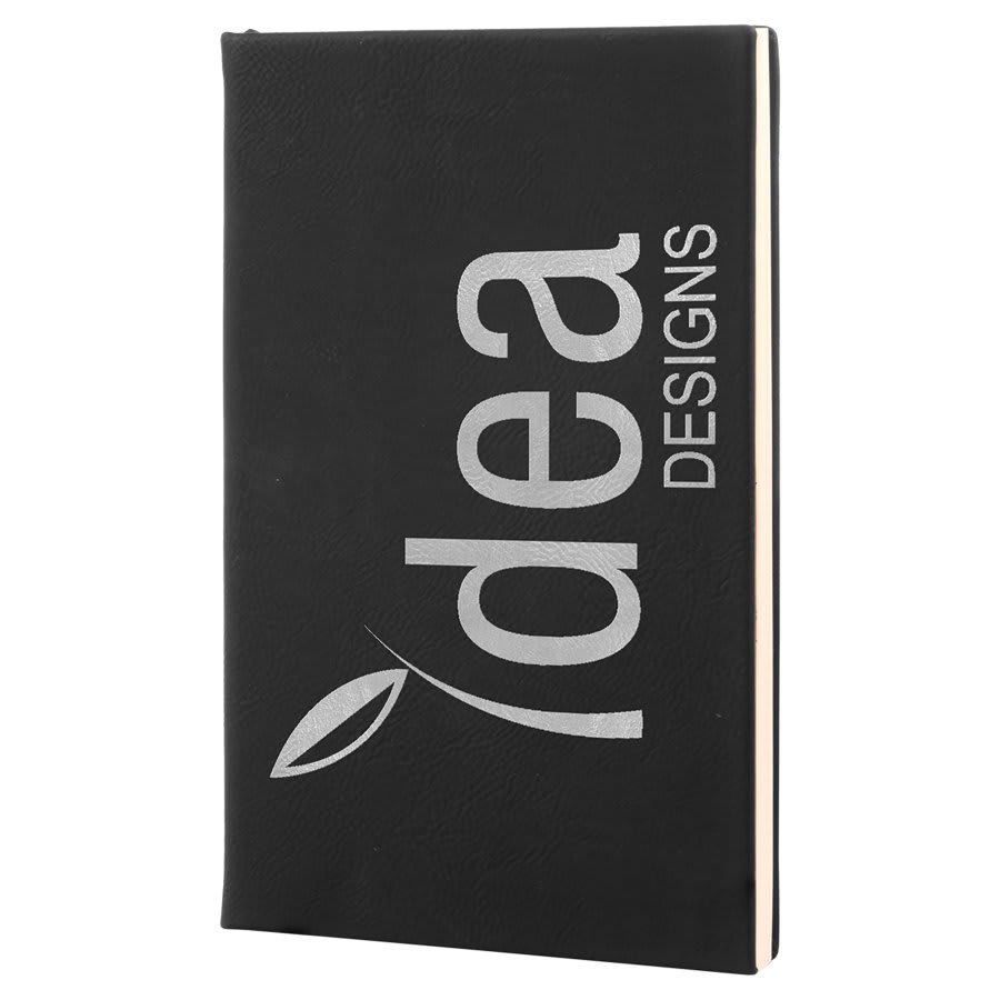 5 1/4" x 8 1/4" Black/Silver Laserable Leatherette Journal with Lined Notepad (Sold by Case of 4)