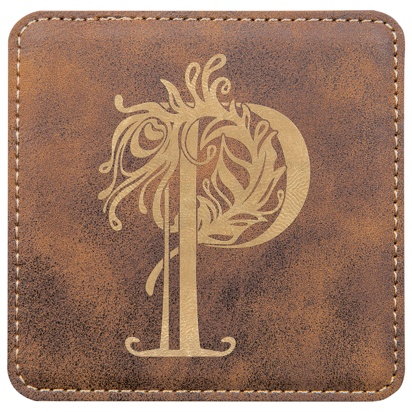 4" x 4" Square Rustic/Gold Laserable Leatherette Coaster (Sold by Case of 6)