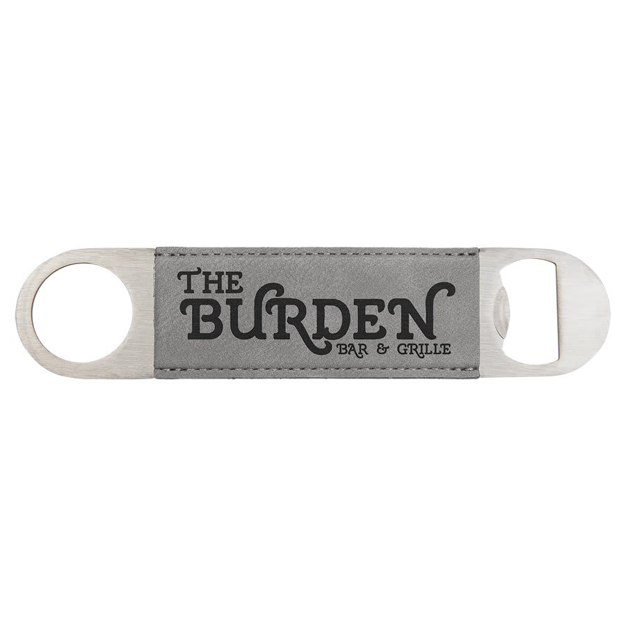 1 1/2" x 7" Gray Laserable Leatherette Bottle Opener (Sold by Case of 25)