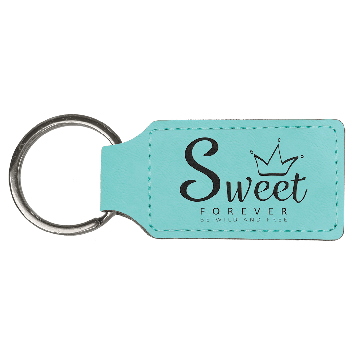 2 3/4" x 1 1/4" Teal Laserable Leatherette Rectangle Keychain (Sold by Case of 50)