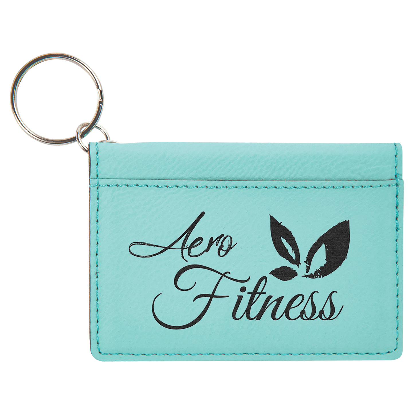 4 1/4" x 3" Teal Laserable Leatherette Keychain ID Holder (Sold by Case of 10)