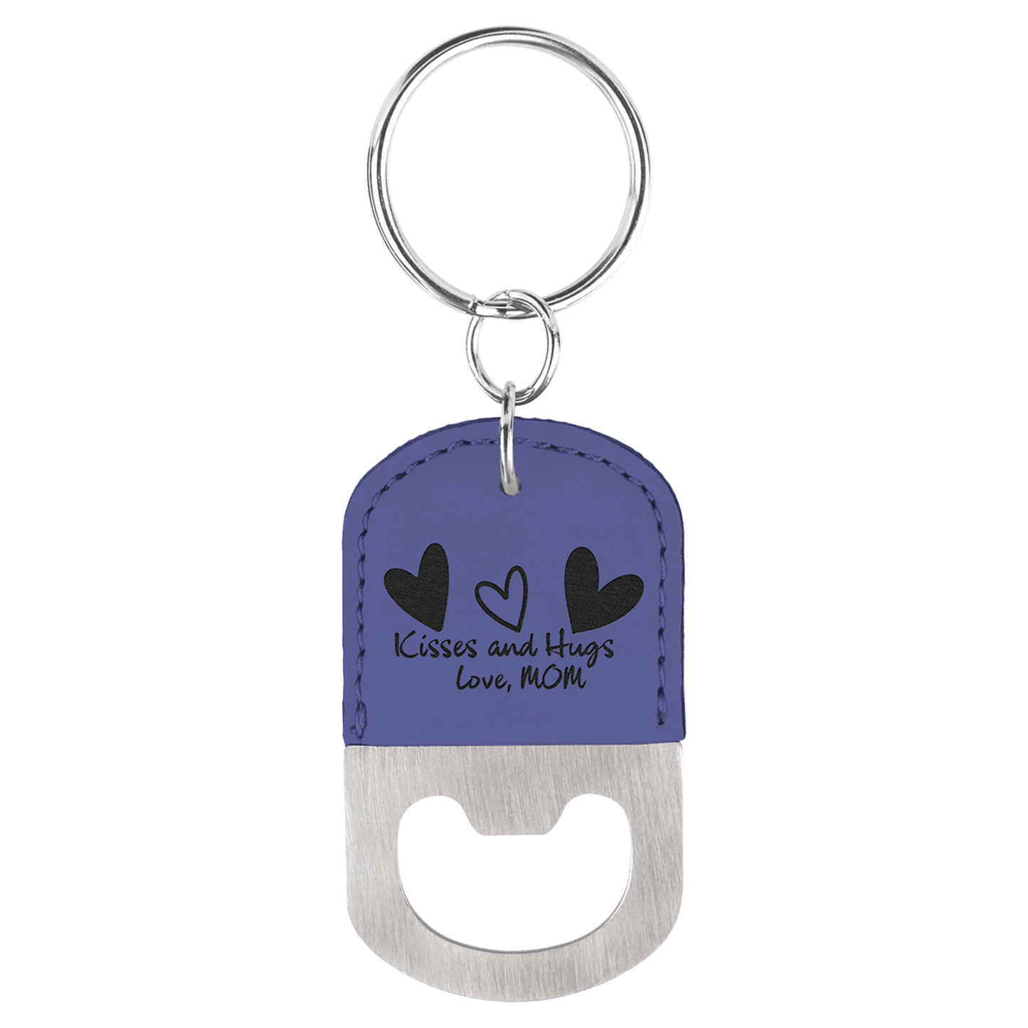 Purple Laserable Leatherette Oval Bottle Opener Keychain (Sold by Case of 25)