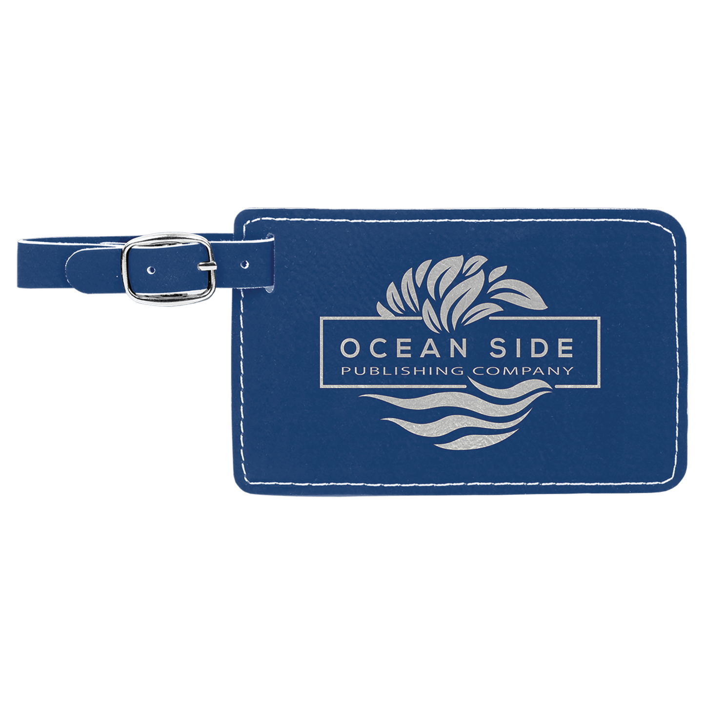 4 1/4" x 2 3/4" Blue/Silver Laserable Leatherette Luggage Tag (Sold by Case of 10)
