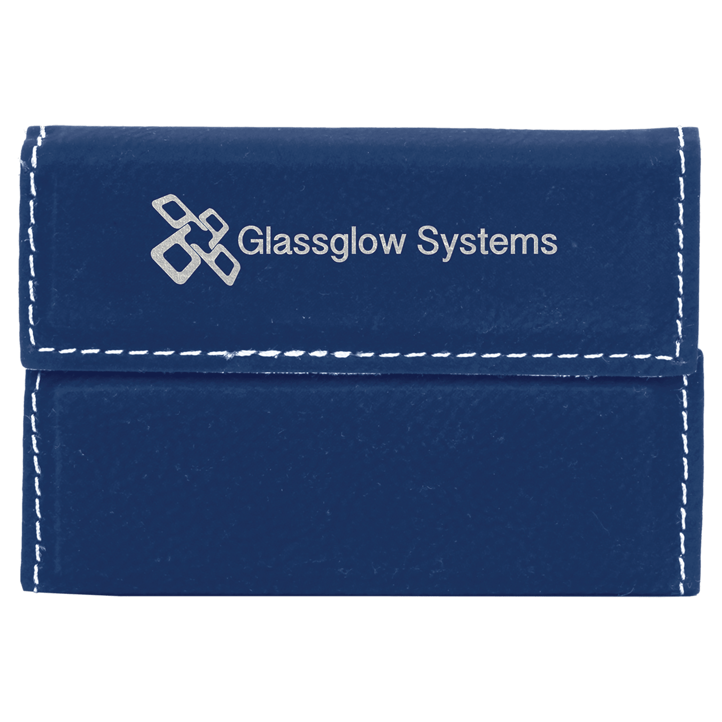 3 3/4" x 2 3/4" Blue/Silver Laserable Leatherette Hard Business Card Holder (Sold by Case of 10)