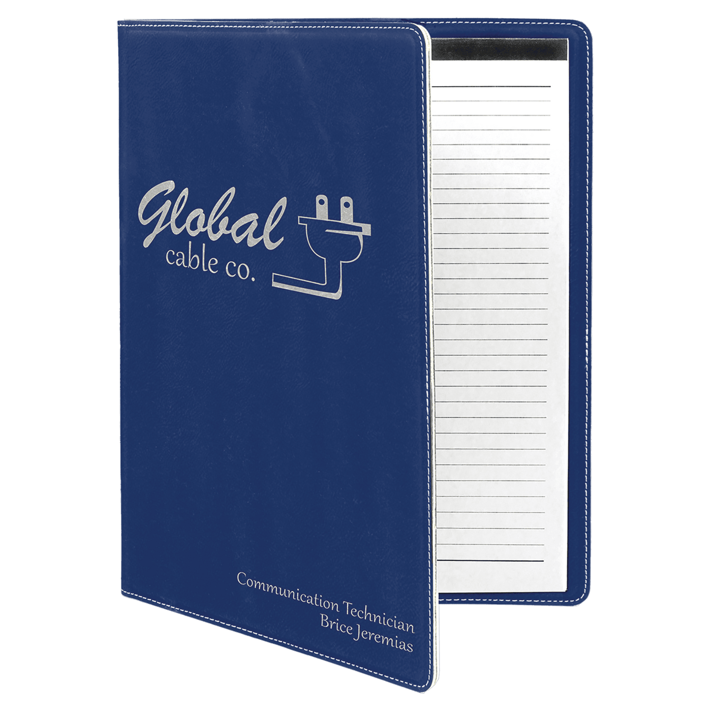 9 1/2" x 12" Blue/Silver Laserable Leatherette Portfolio with Notepad (Sold by Case of 4)
