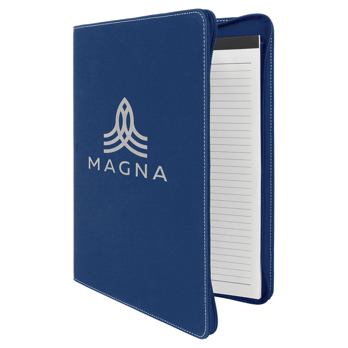 9 1/2" x 12" Blue/Silver w/Zipper Laserable Leatherette Portfolio with Notepad (Sold by Case of 4)