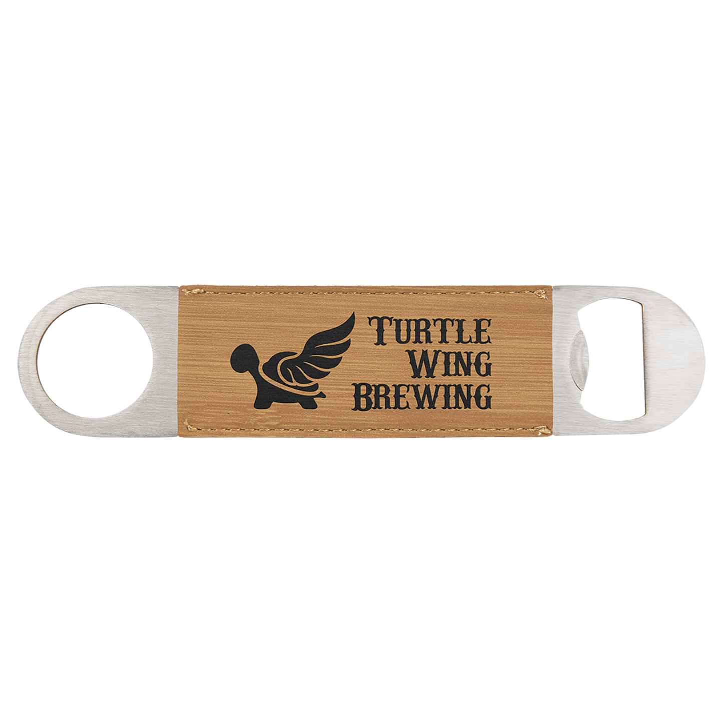 1 1/2" x 7" Bamboo Laserable Leatherette Bottle Opener (Sold by Case of 25)