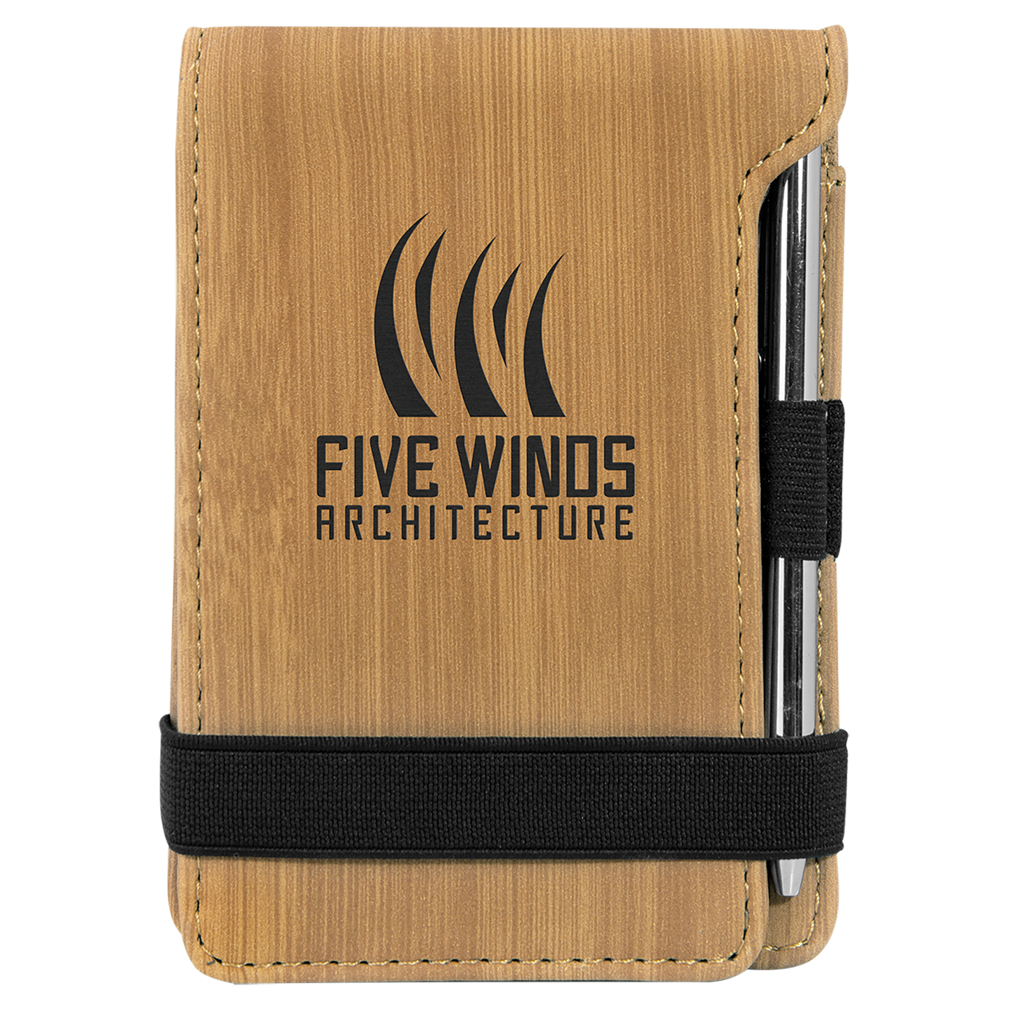 3 1/4" x 4 3/4" Bamboo Laserable Leatherette Mini Notepad with Pen (Sold by Case of 10)