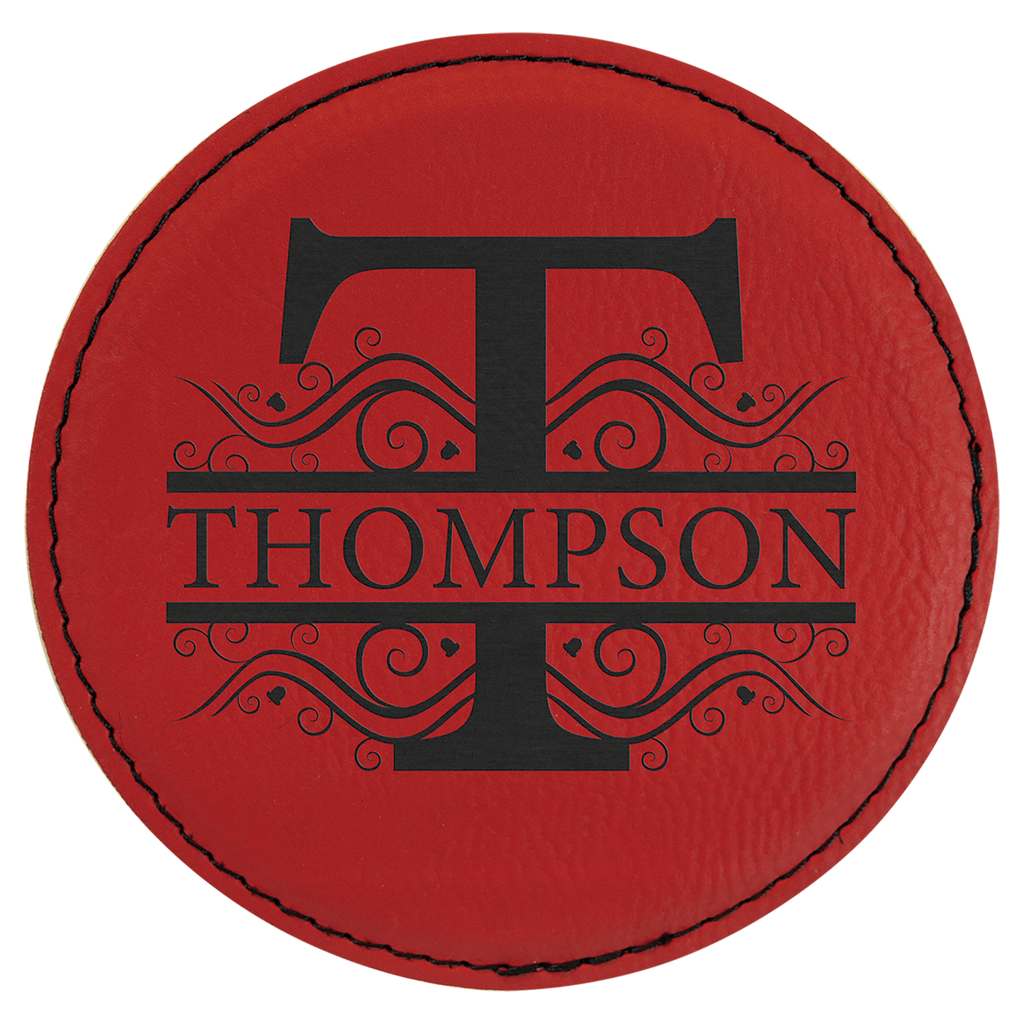 4" Round Red Laserable Leatherette Coaster (Sold by Case of 6)