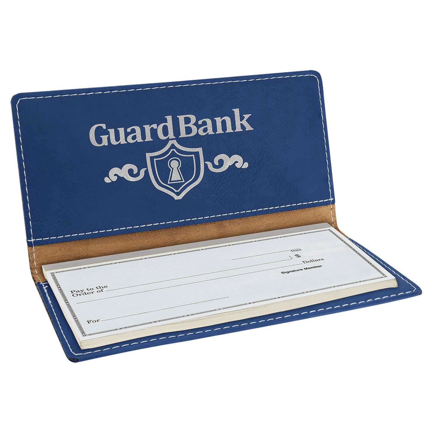 6 3/4" x 3 1/2" Blue/Silver Laserable Leatherette Checkbook Cover (Sold by Case of 10)