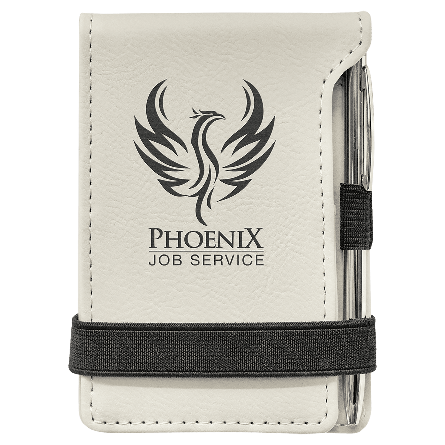 3 1/4" x 4 3/4" White Laserable Leatherette Mini Notepad with Pen (Sold by Case of 10)