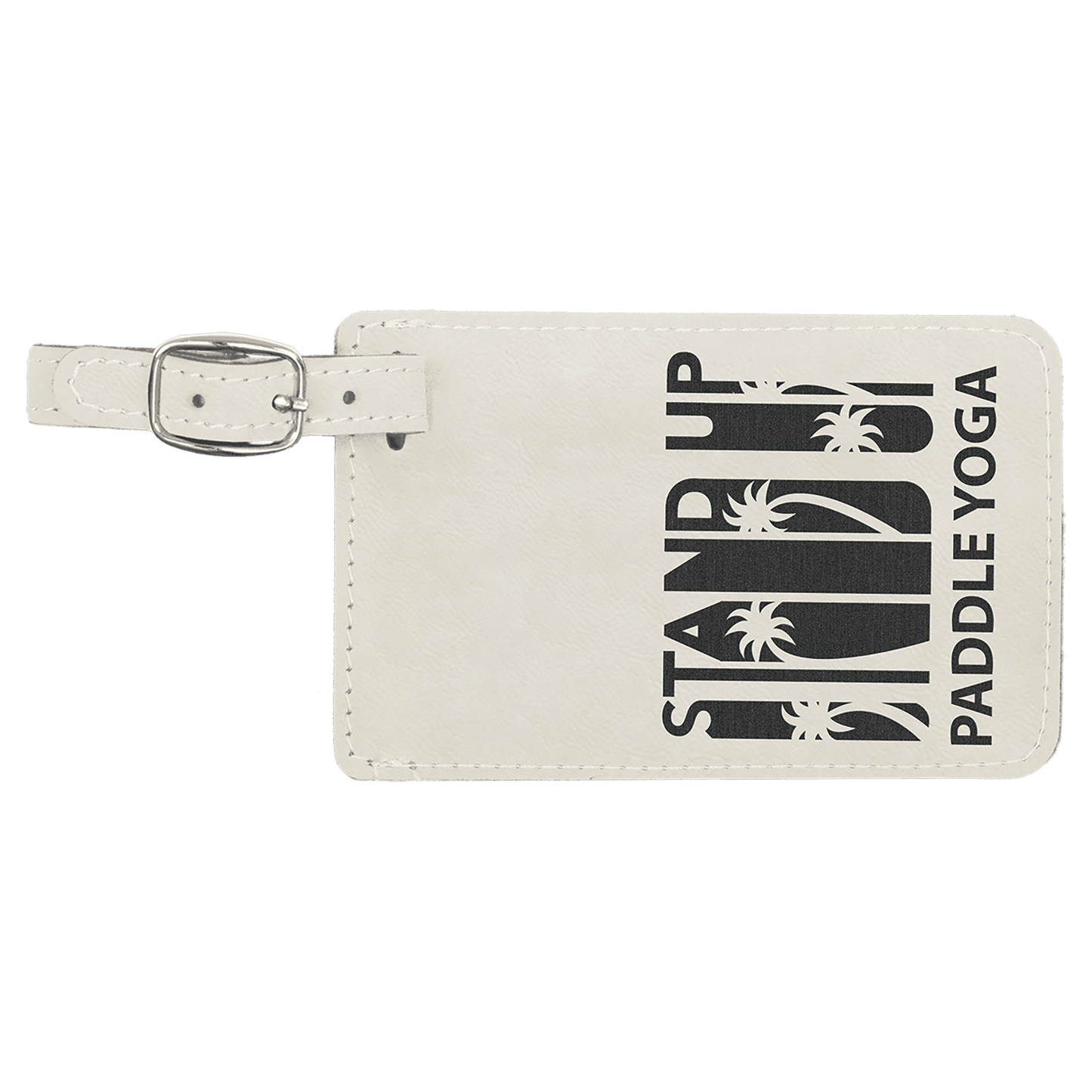 4 1/4" x 2 3/4" White/Black Laserable Leatherette Luggage Tag (Sold by Case of 10)