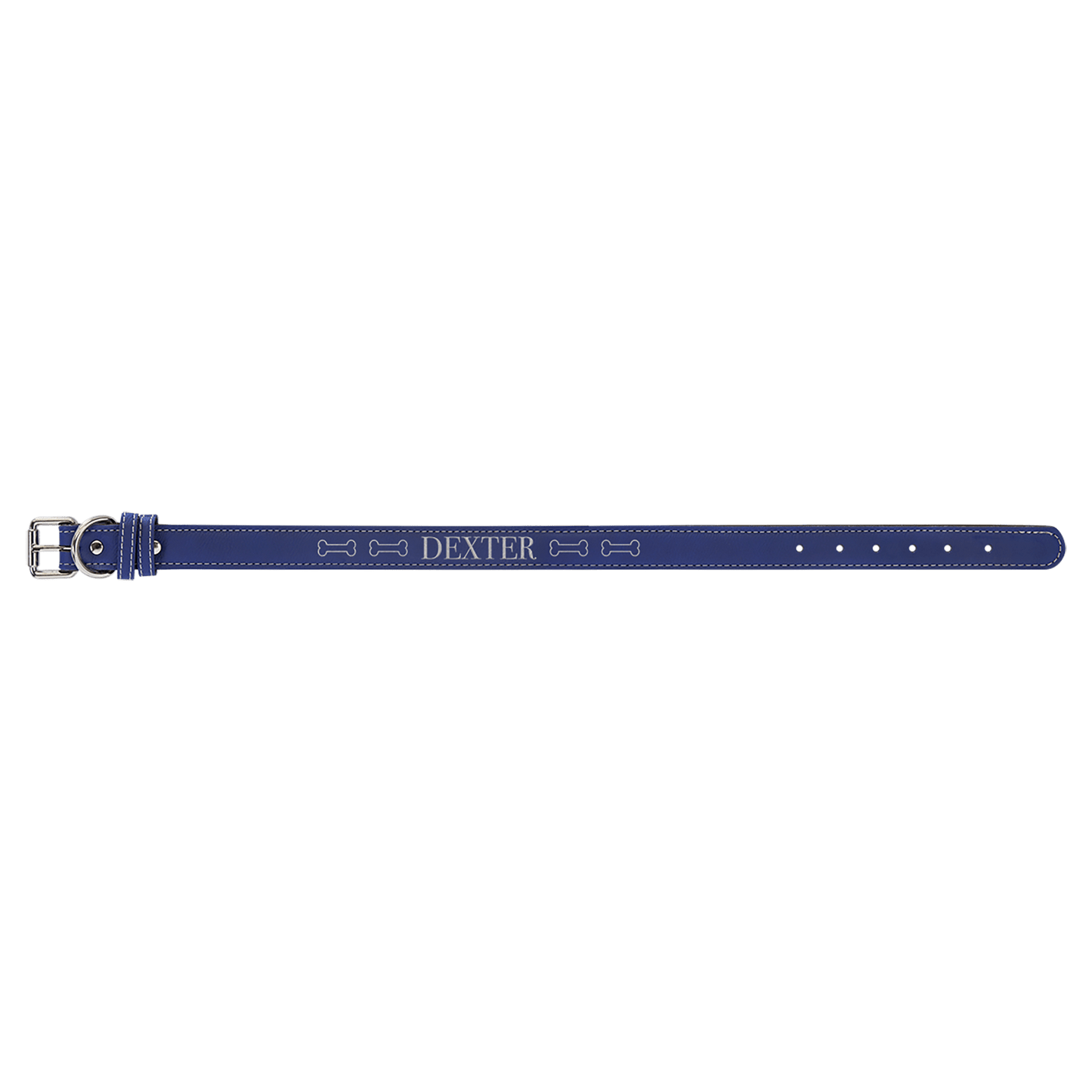 Extra Large 27" x 1 1/4" Blue/Silver Laserable Leatherette Dog Collar (Sold by Case of 10)
