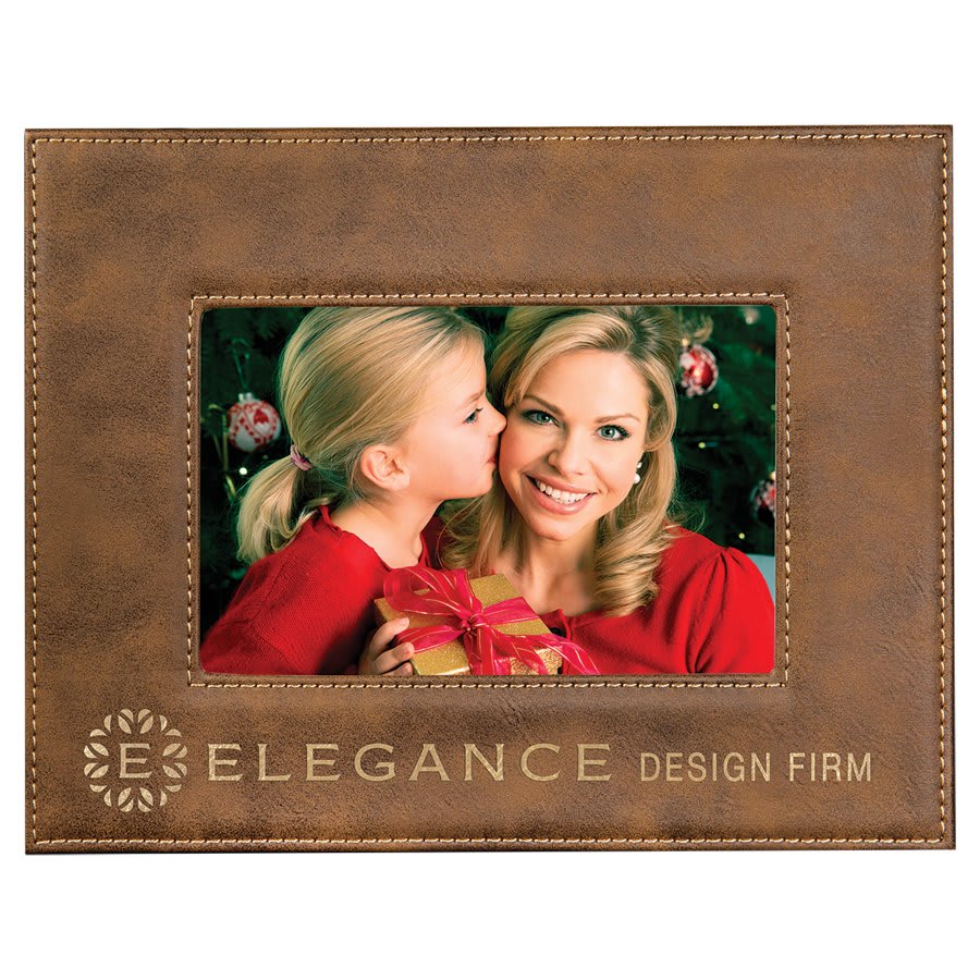 4" x 6" Rustic/Gold Laserable Leatherette Photo Frame (Sold by Case of 12)
