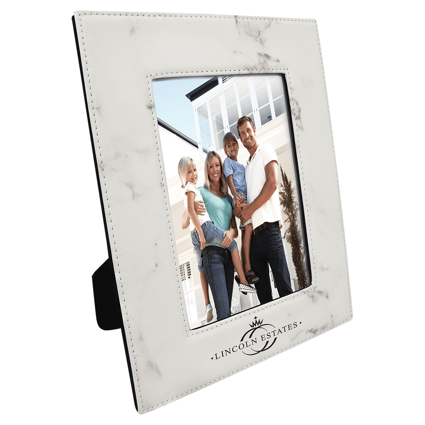 5" x 7" White Marble Laserable Leatherette Photo Frame (Sold by Case of 12)