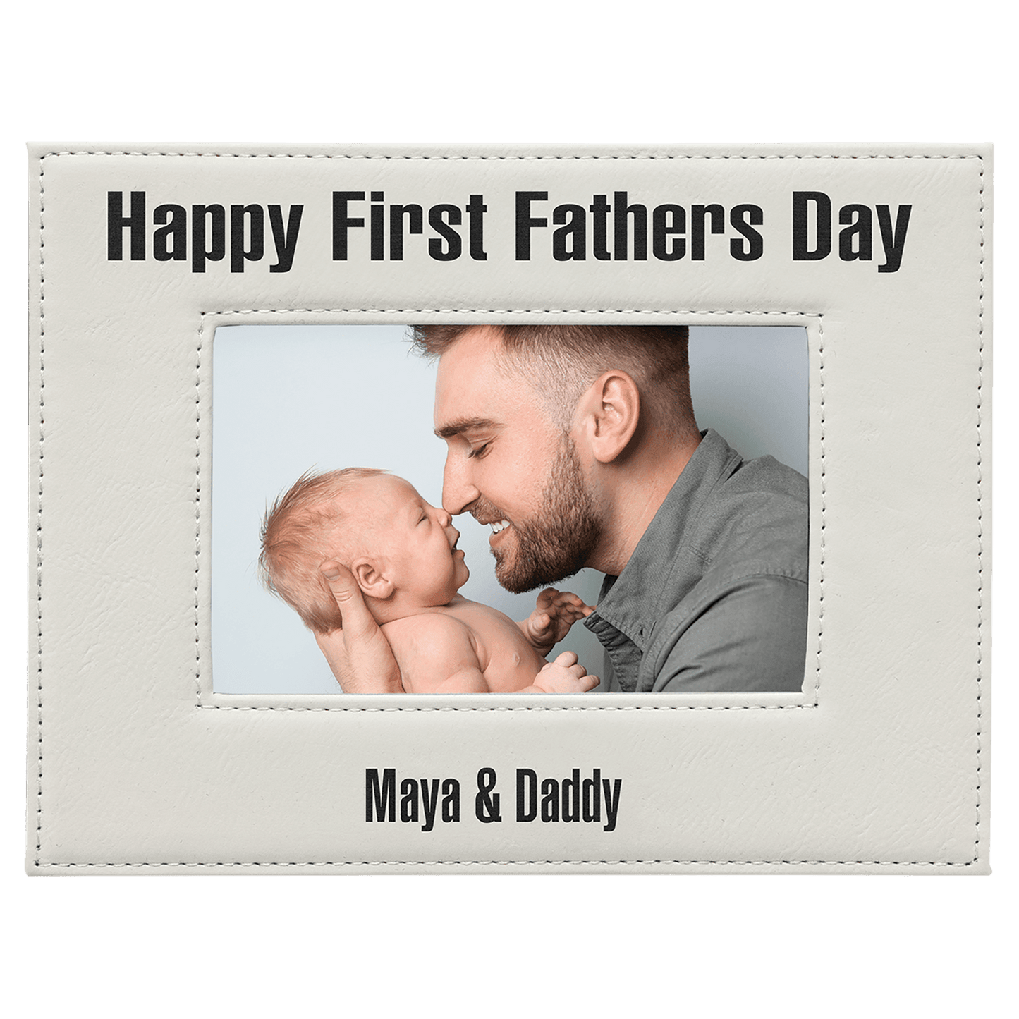 4" x 6" White/Black Laserable Leatherette Photo Frame (Sold by Case of 12)