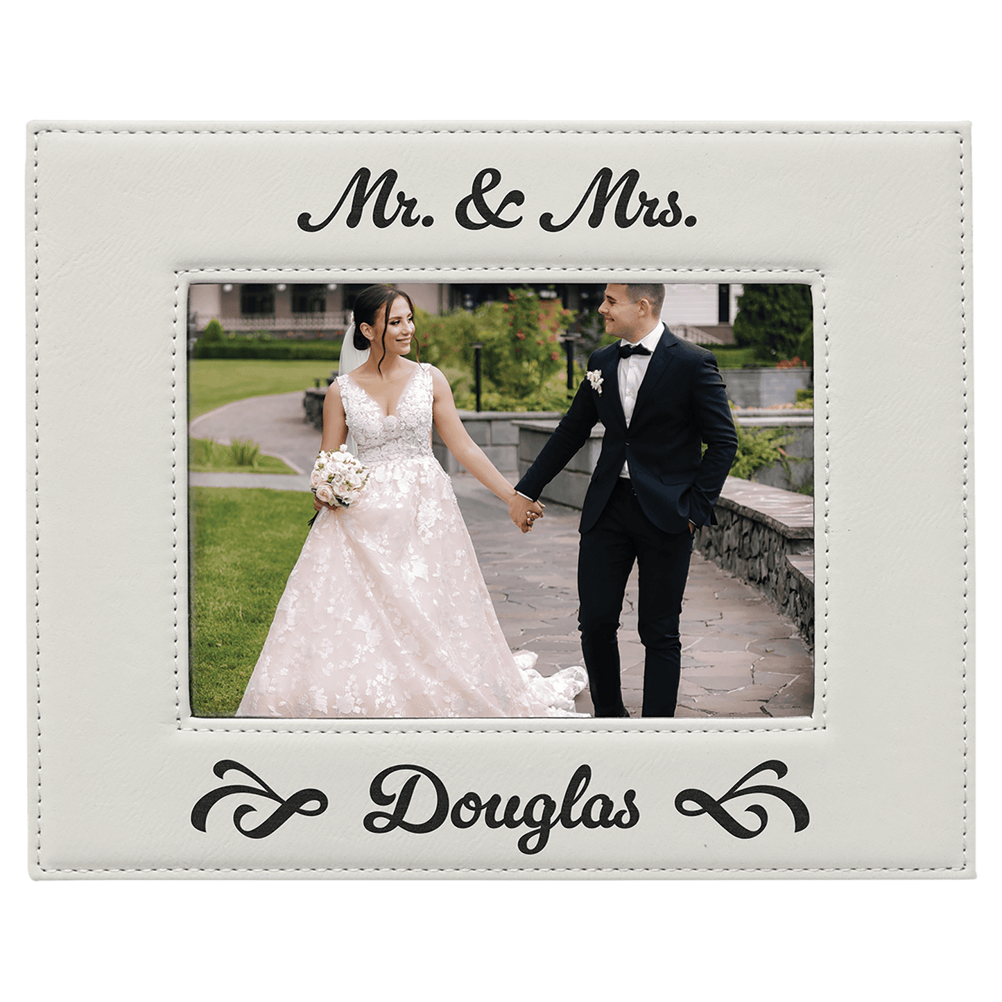 5" x 7" White Laserable Leatherette Photo Frame (Sold by Case of 12)