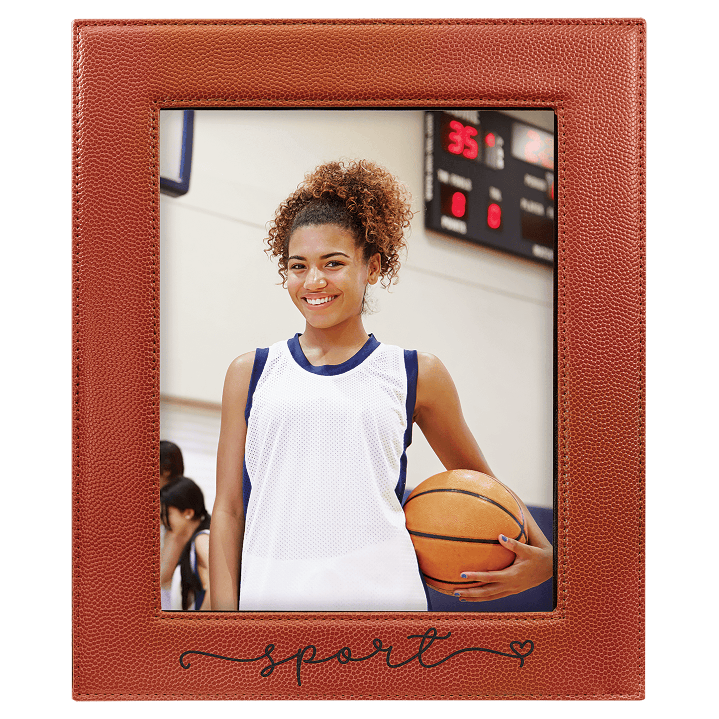 8" x 10" Basketball Laserable Leatherette Photo Frame (Sold by Case of 6)