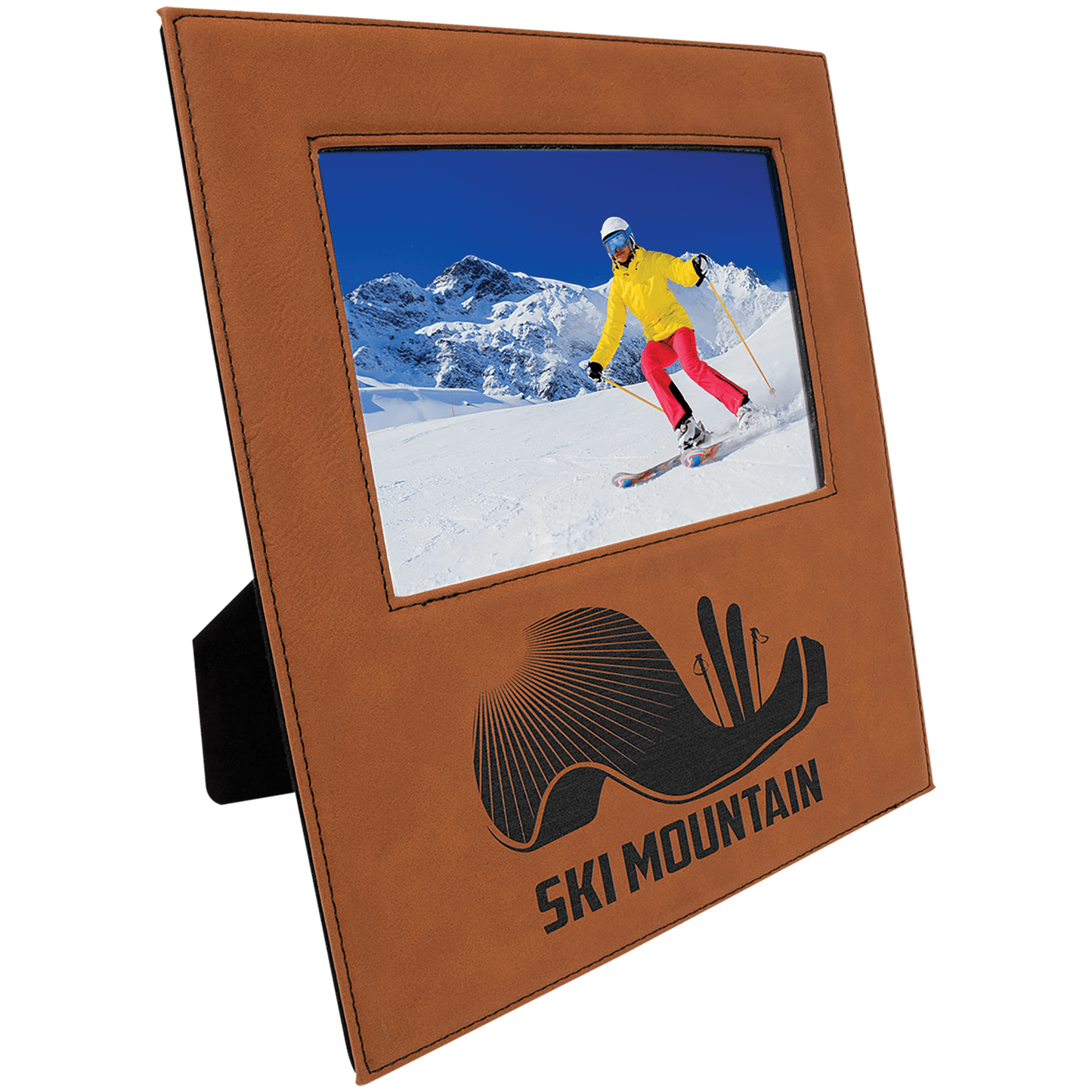 5" x 7" Rawhide Leatherette Photo Frame with 4 1/4" x 8 7/8" Engraving Area (Sold by Case of 12)