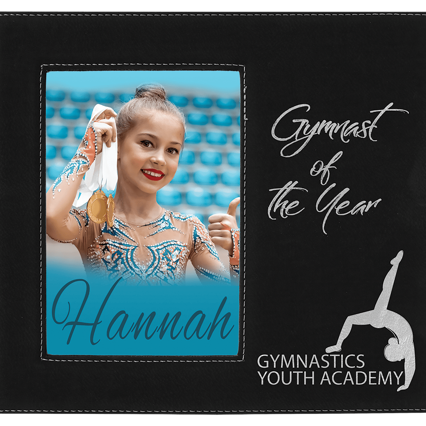 5" x 7" Black/Silver Leatherette Photo Frame with 4 1/4" x 8 7/8" Engraving Area (Sold by Case of 12)