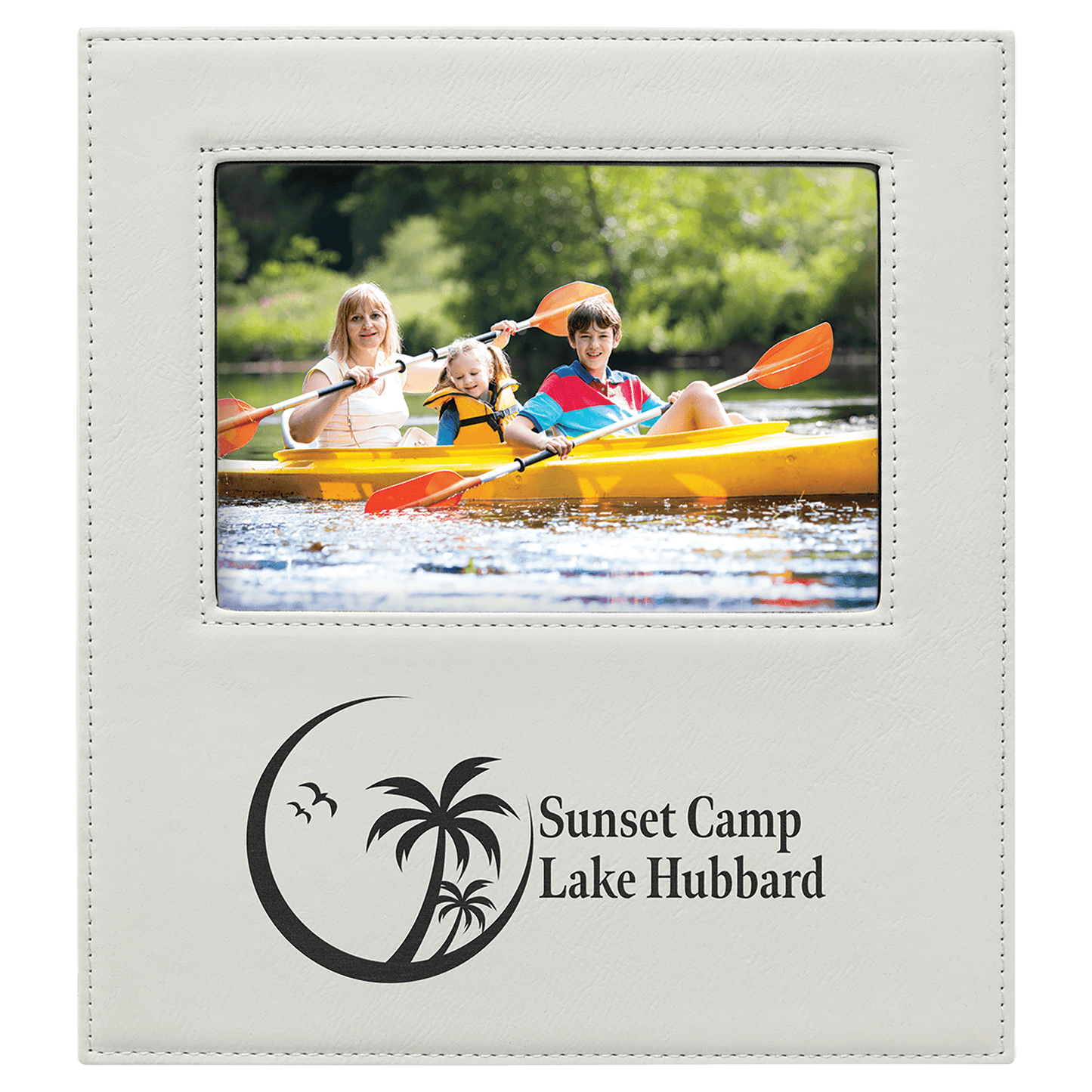 5" x 7" White Leatherette Photo Frame with 4 1/4" x 8 7/8" Engraving Area (Sold by Case of 12)