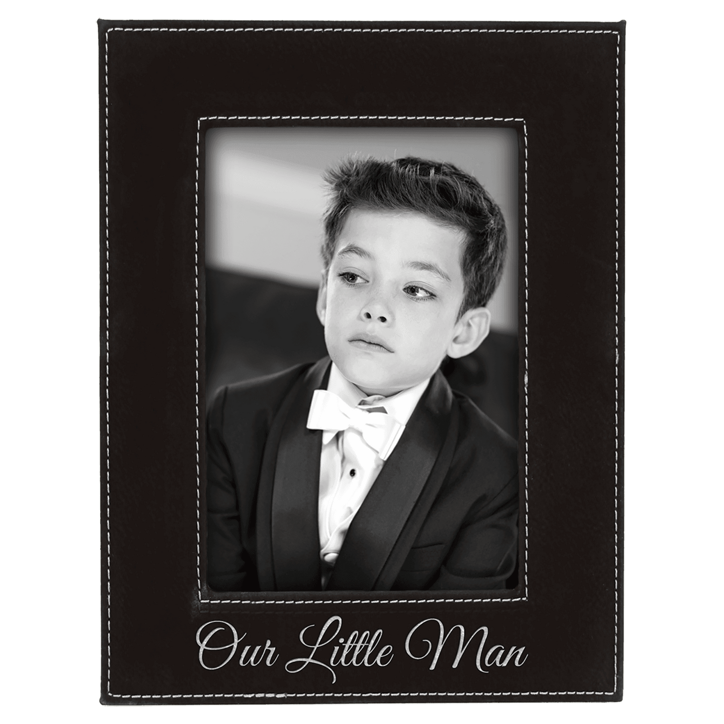 4" x 6" Black/Silver Laserable Leatherette Photo Frame (Sold by Case of 12)
