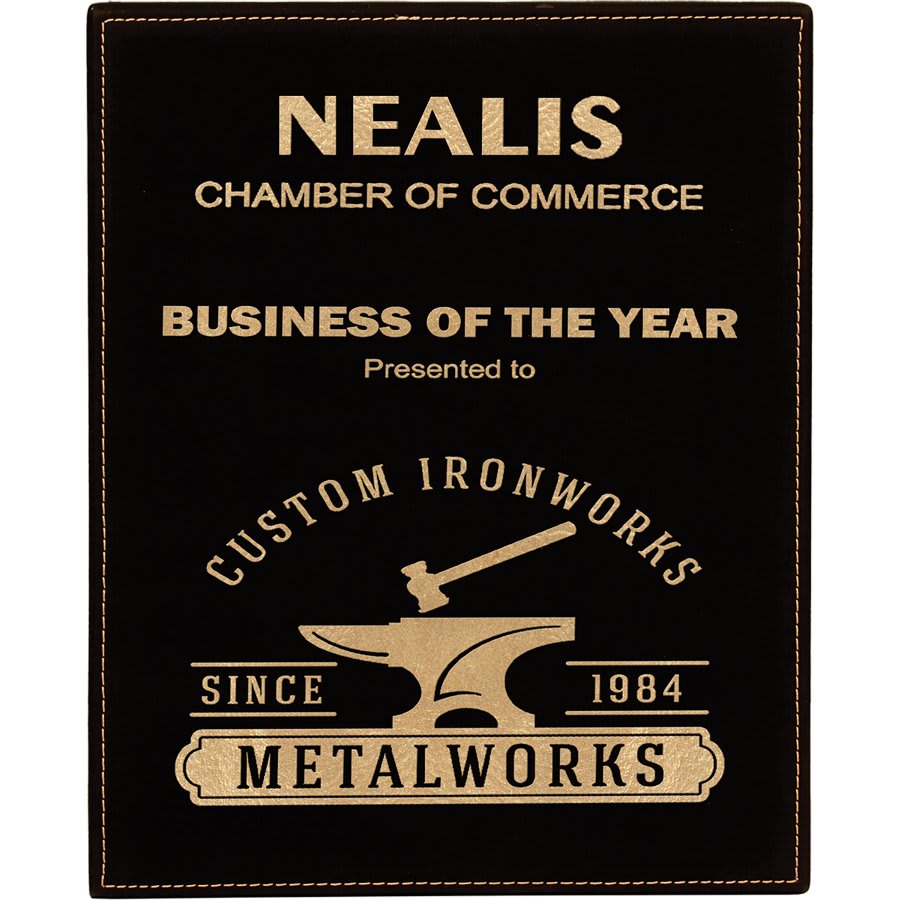 10 1/2" x 13" Black/Gold Laserable Leatherette Plaque (Sold by Case of 6)