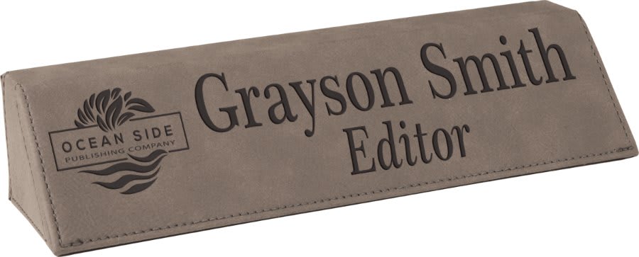8 1/2" Gray Laserable Leatherette Desk Wedge (Sold by Case of 6)
