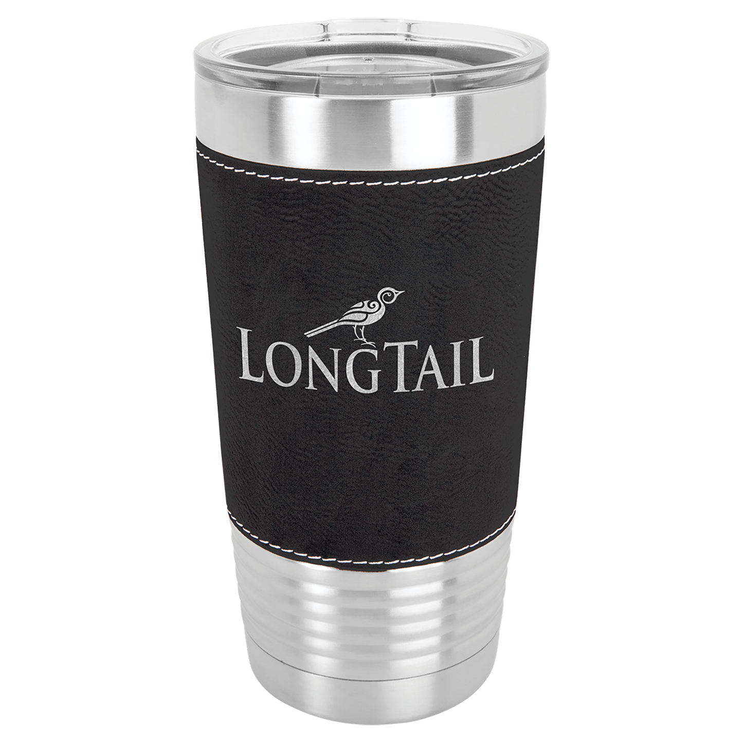 Polar Camel 20 oz. Black/Silver Laserable Leatherette Tumbler with Clear Lid (Sold by Case of 24)