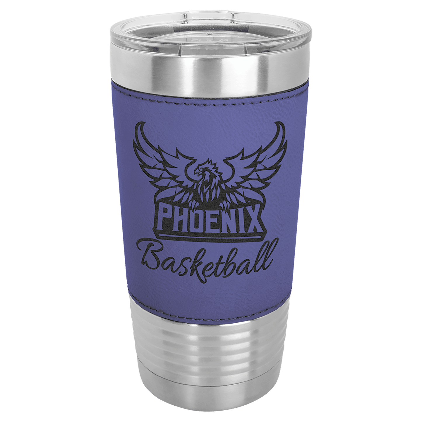 Polar Camel 20 oz. Purple/Black Laserable Leatherette Tumbler with Clear Lid (Sold by Case of 24)