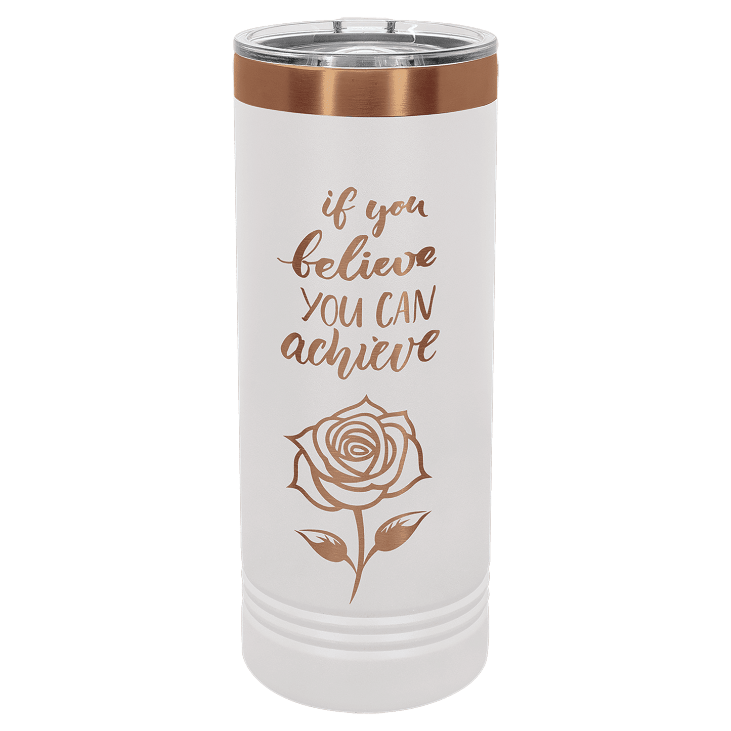 Polar Camel 22 oz. White/Rose Gold ION-Plated Skinny Tumbler with Slider Lid (Sold by Case of 24)