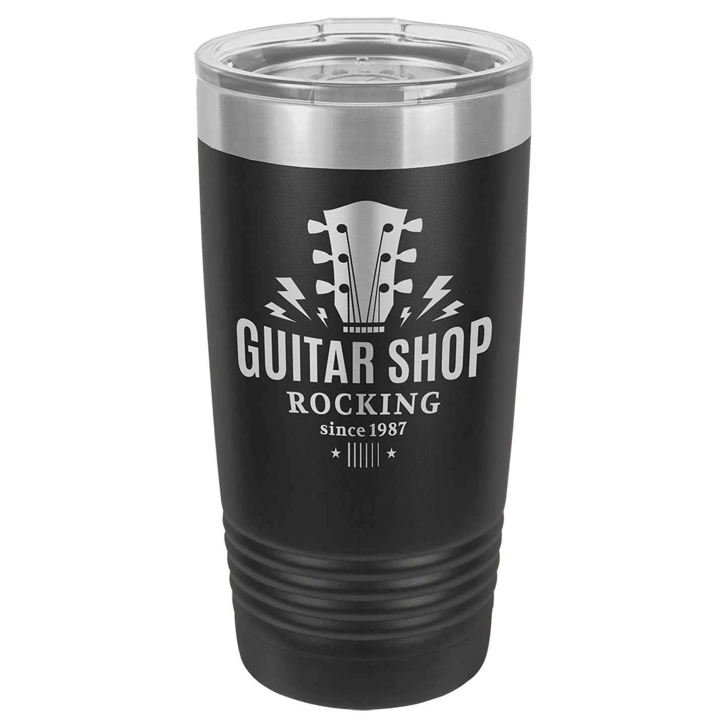 Polar Camel 20 oz. Black Vacuum Insulated Ringneck Tumbler with Silver Ring and Clear Lid (Sold by Case of 24)