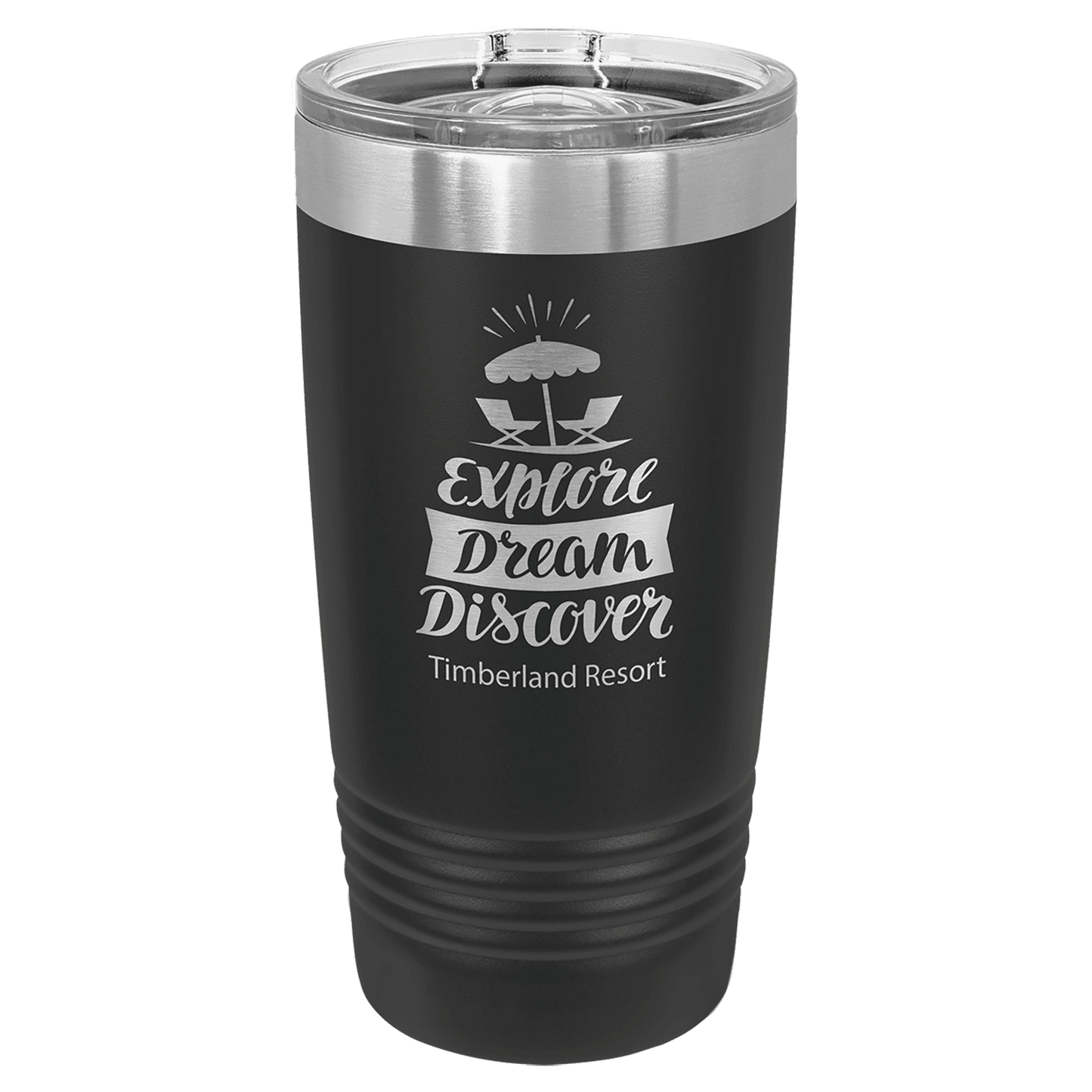 Polar Camel 20 oz. Black Ringneck Insulated Tumbler with Slider Lid and Silver Ring (Sold by Case of 24)