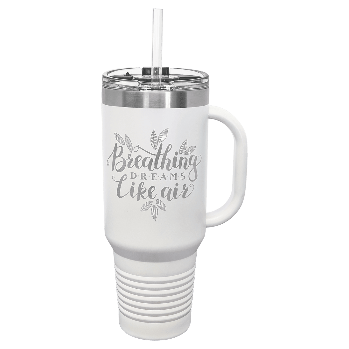 Polar Camel 40 oz. White Travel Mug with Handle, Straw Included (Sold by Case of 12)