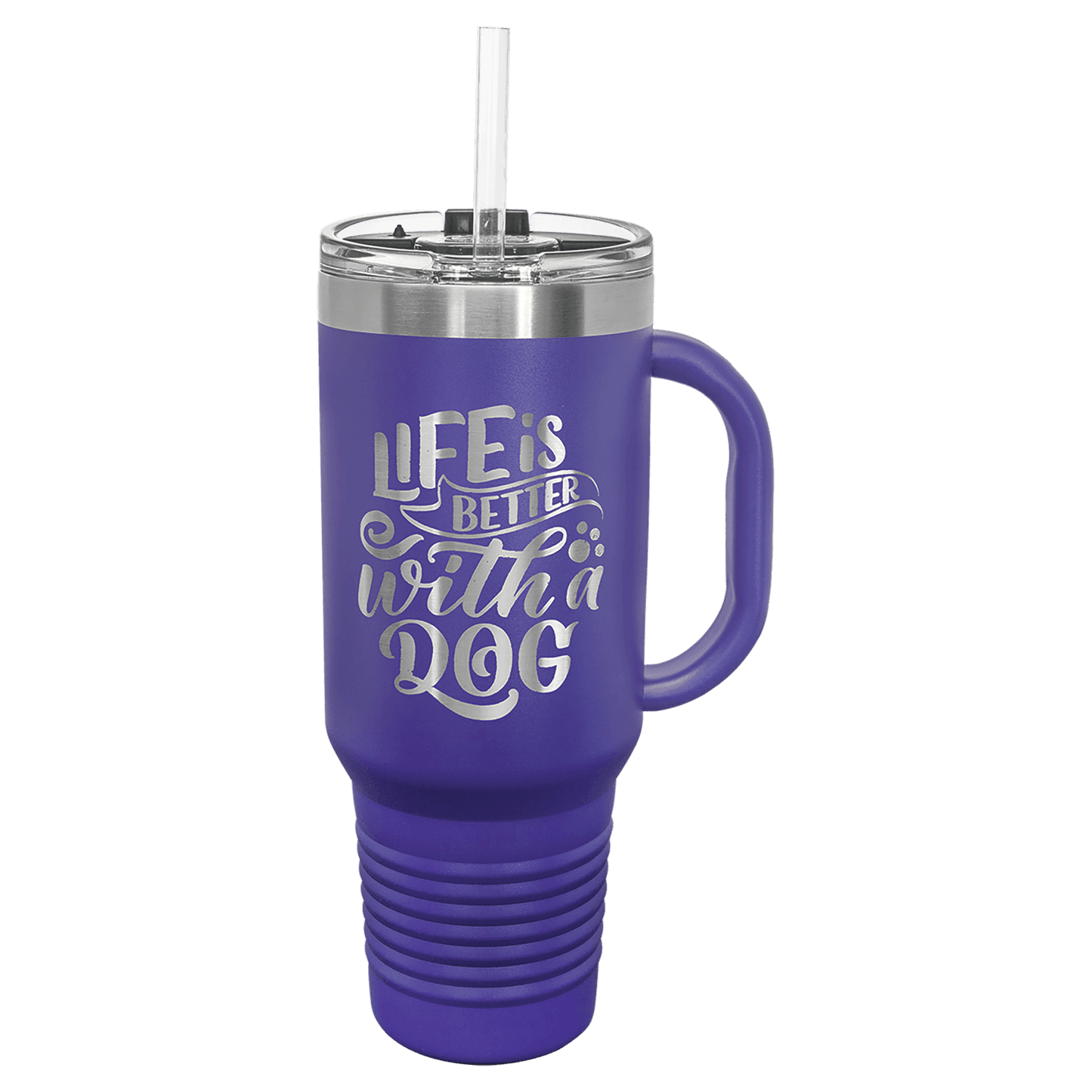 Polar Camel 40 oz. Purple Travel Mug with Handle, Straw Included (Sold by Case of 12)