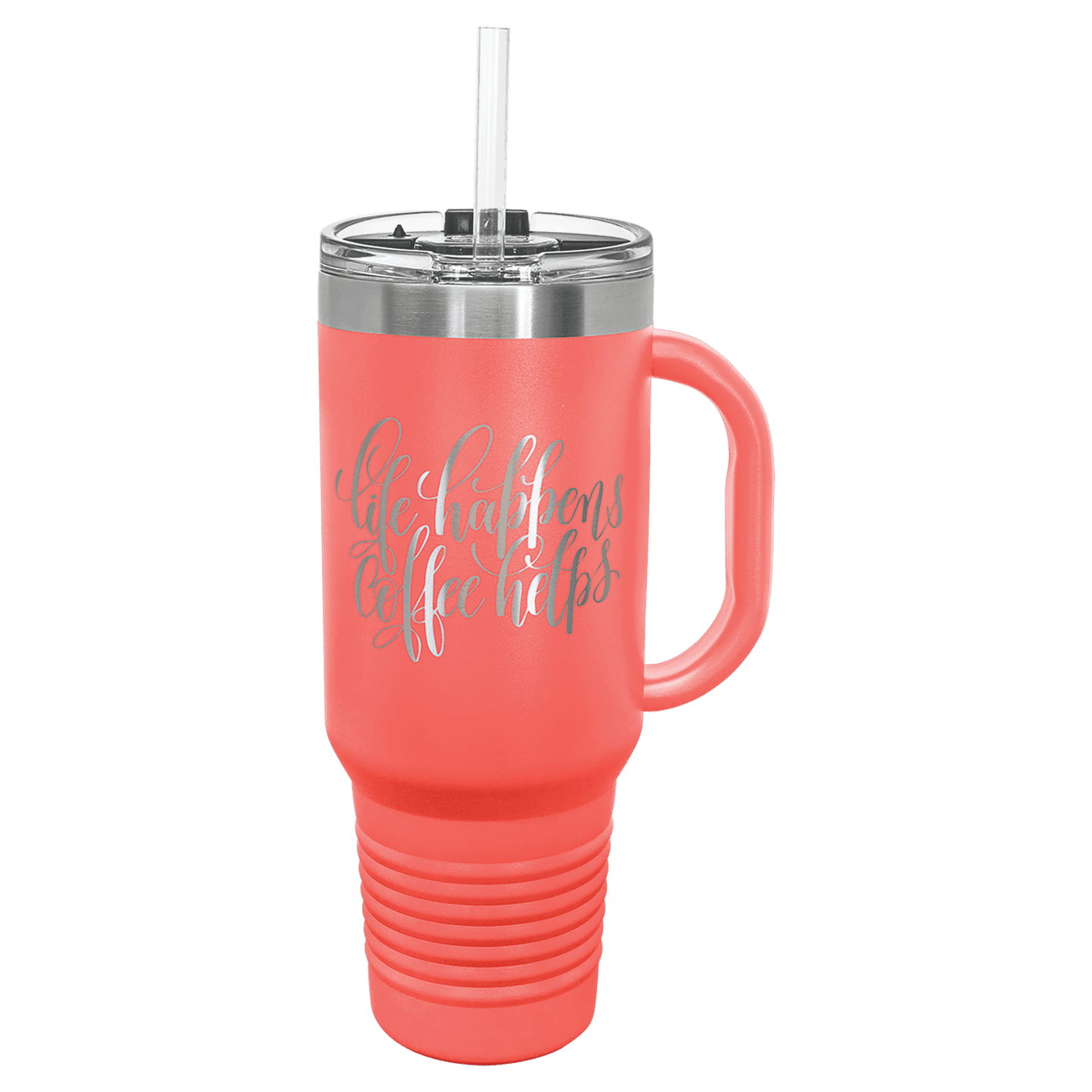 Polar Camel 40 oz. Coral Travel Mug with Handle, Straw Included (Sold by Case of 12)