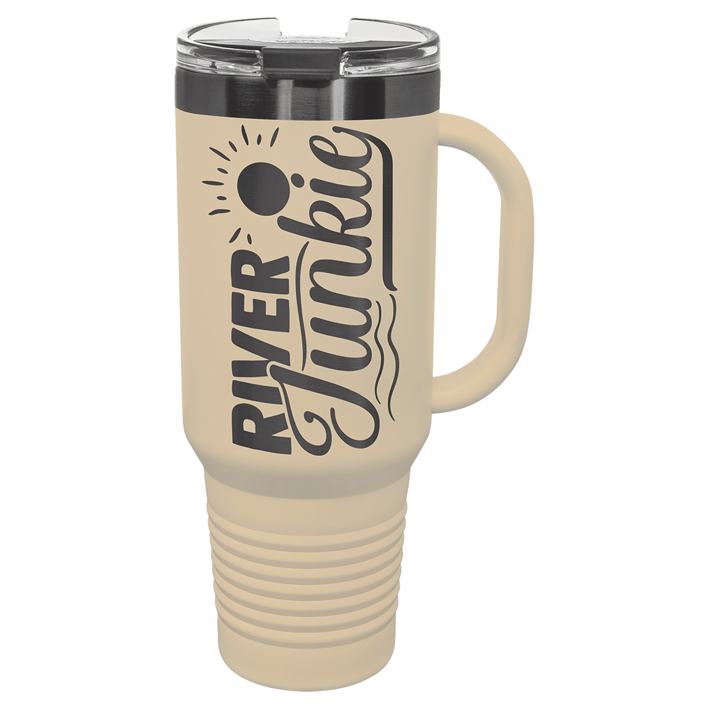 Polar Camel 40 oz. Warm Sand/Ghost Black ION-Plated Travel Mug with Handle, Straw Included (Sold by Case of 12)