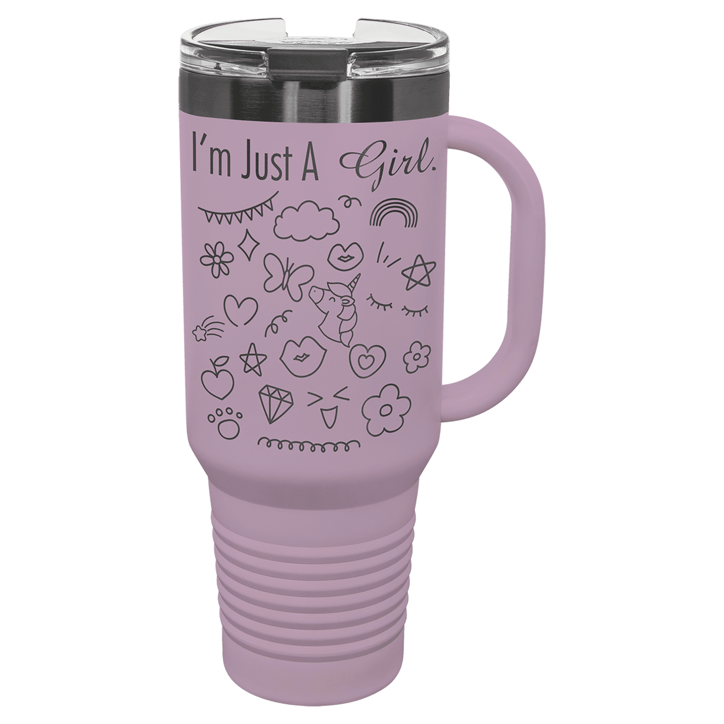 Polar Camel 40 oz. Moody Lilac/Ghost Black ION-Plated Travel Mug with Handle, Straw Included (Sold by Case of 12)