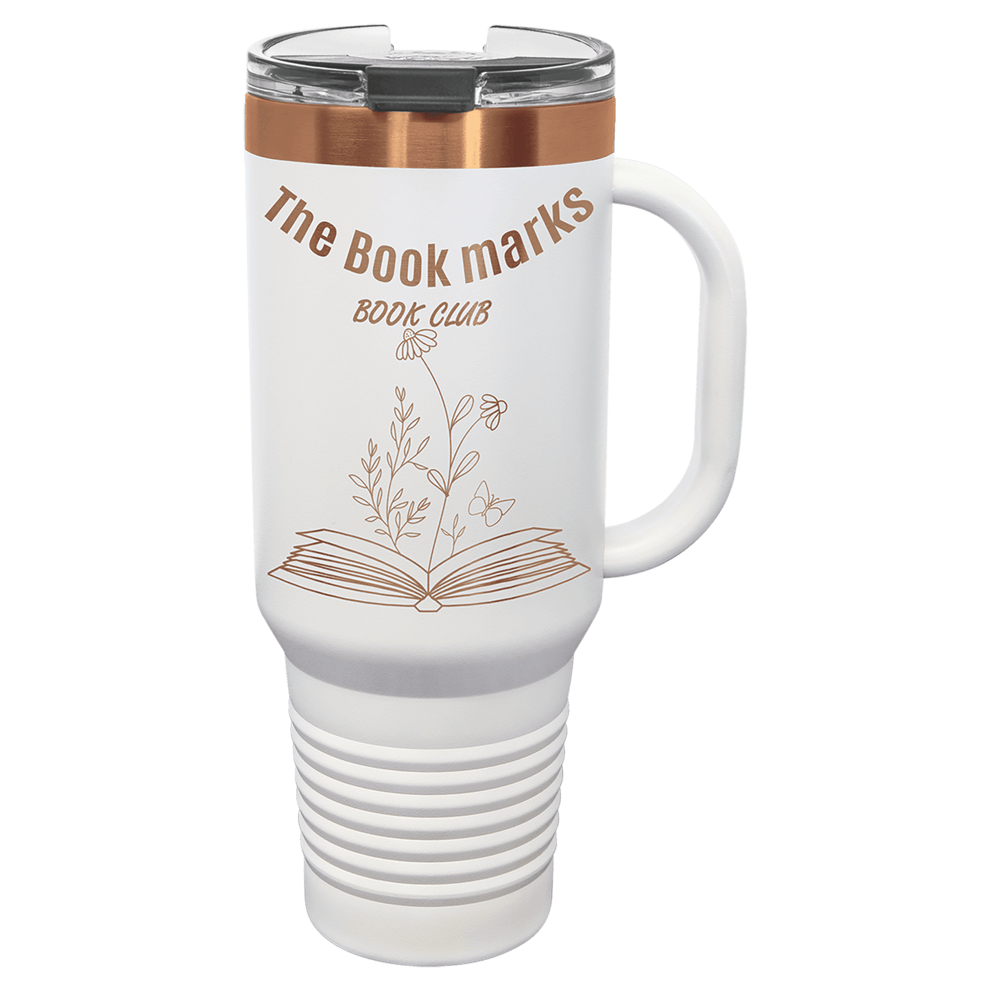 Polar Camel 40 oz. White/Rose Gold ION-Plated Travel Mug with Handle, Straw Included (Sold by Case of 12)