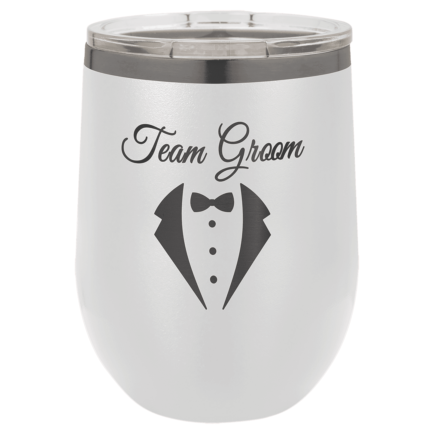 Polar Camel 12 oz. White/Ghost Black ION-Plated Stemless Wine Tumbler with Lid (Sold by Case of 24)