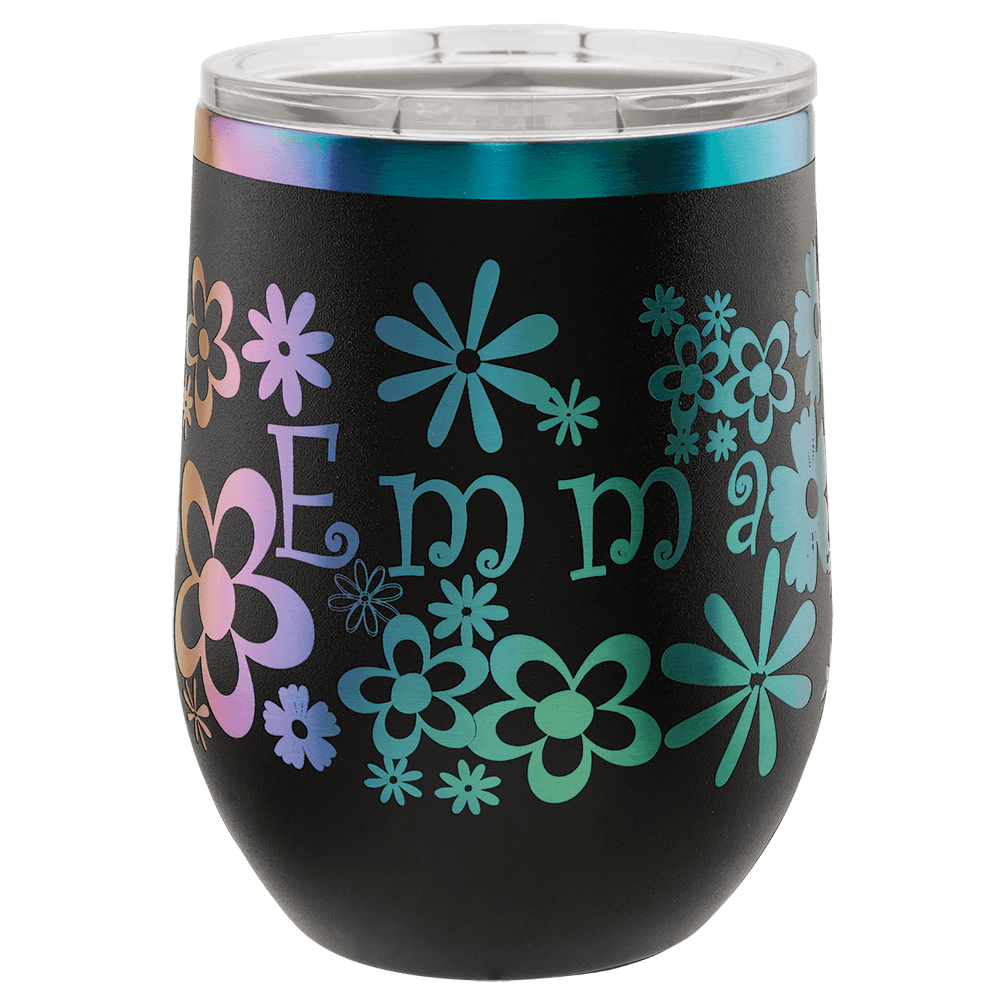 Polar Camel 12 oz. Black/Prism ION-Plated Stemless Wine Tumbler with Lid (Sold by Case of 24)