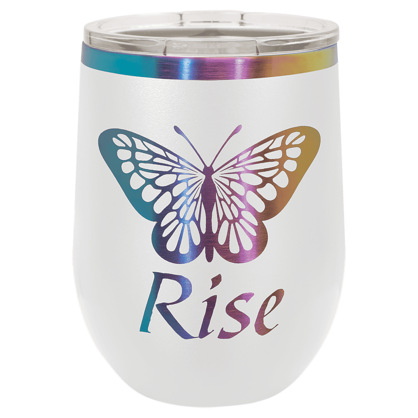 Polar Camel 12 oz. White/Prism ION-Plated Stemless Wine Tumbler with Lid (Sold by Case of 24)