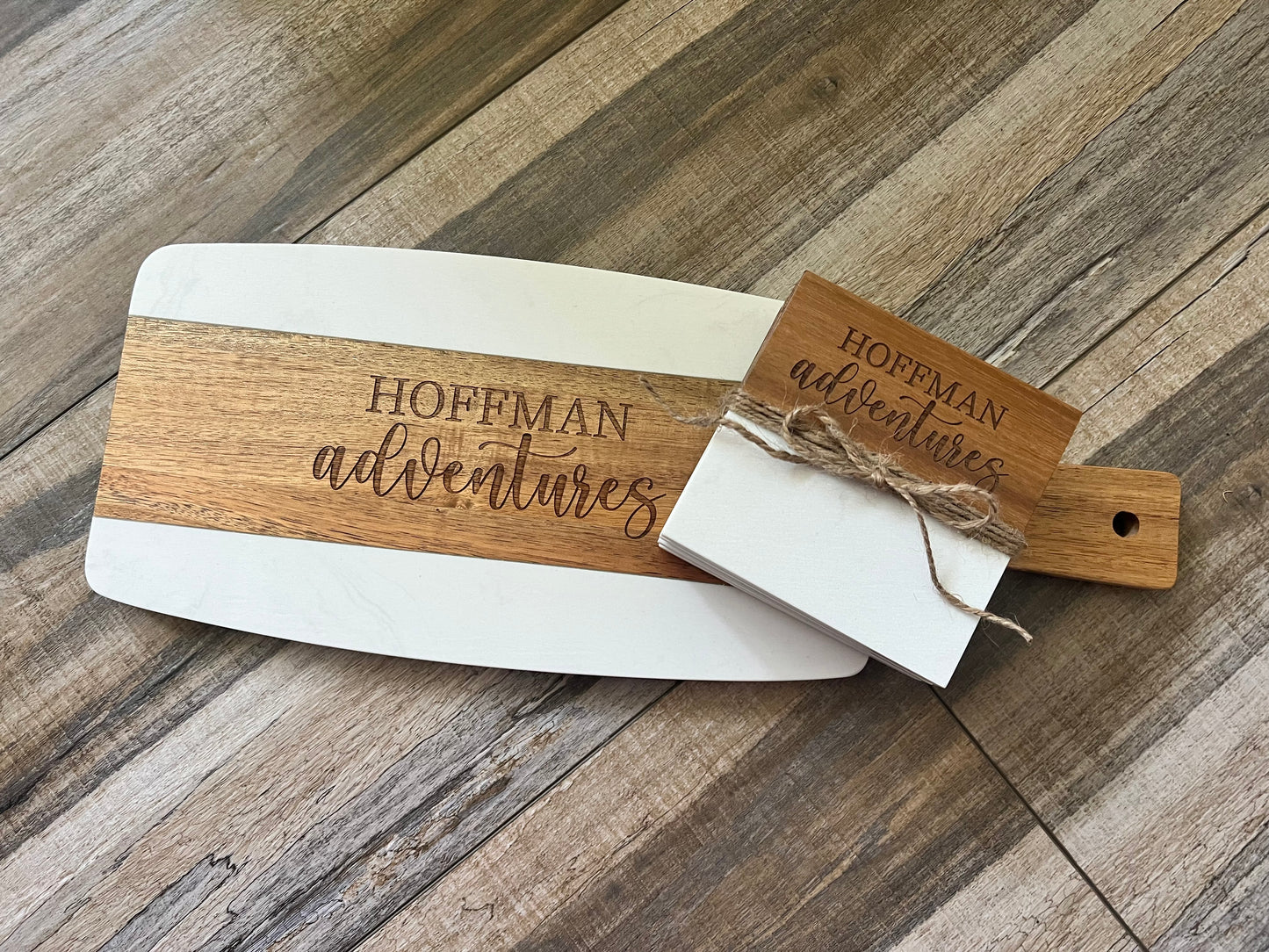 11.5"x6" White Marble/Acacia Wood Board & Coasters Set
