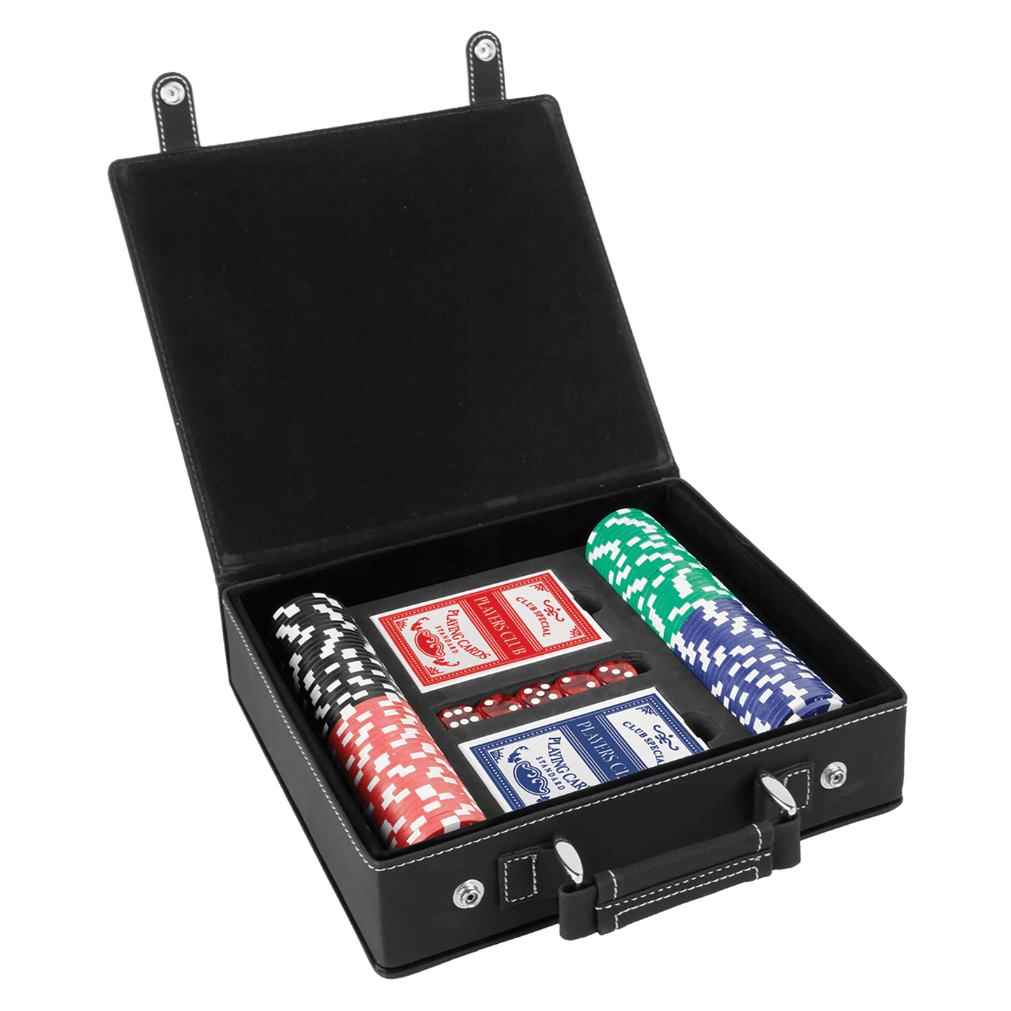 Black/Silver Laserable Leatherette 100 Chip Poker Set (Sold by Case of 6)