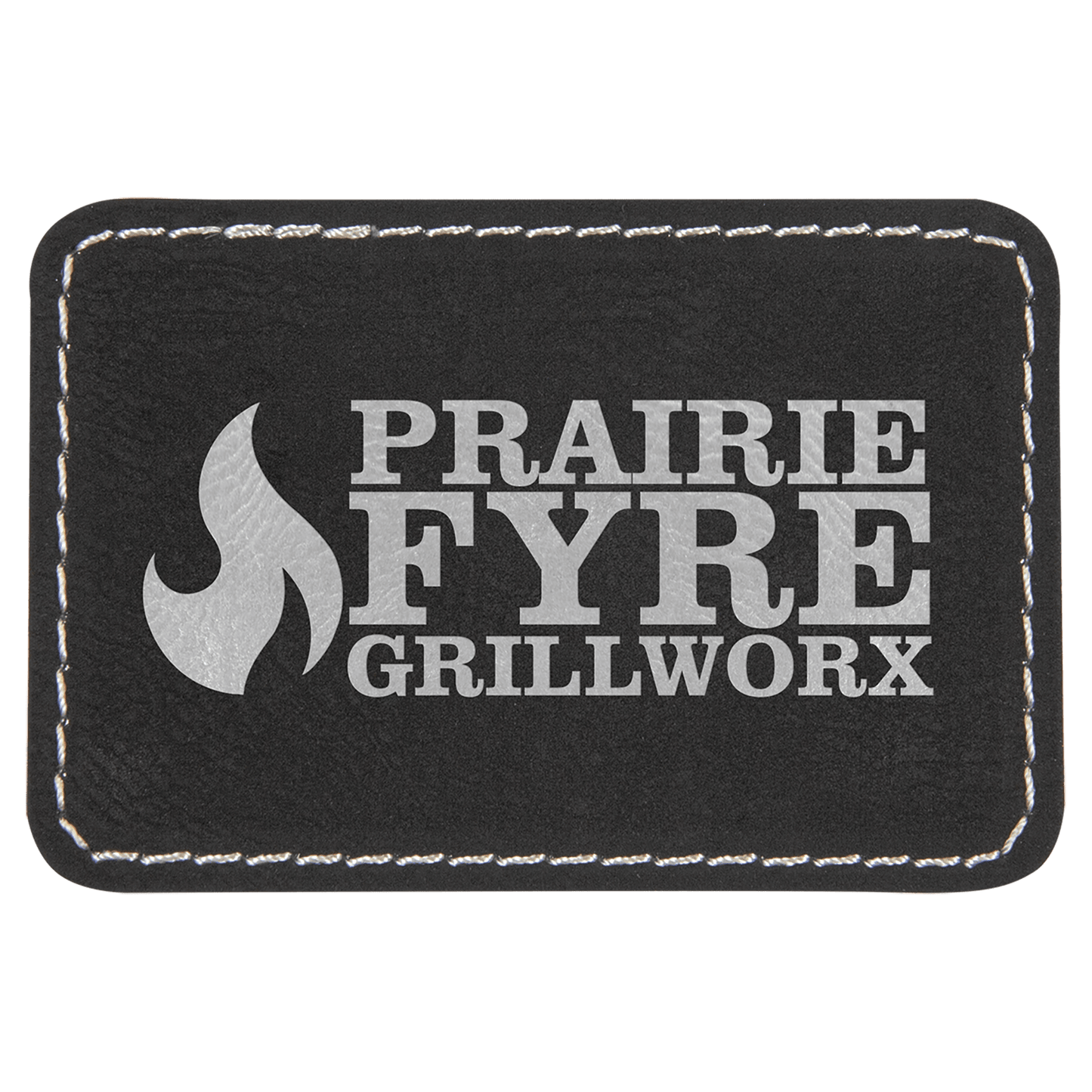 3" x 2" Rectangle Black/Silver Laserable Leatherette Patch with Adhesive (Sold by Case of 25)