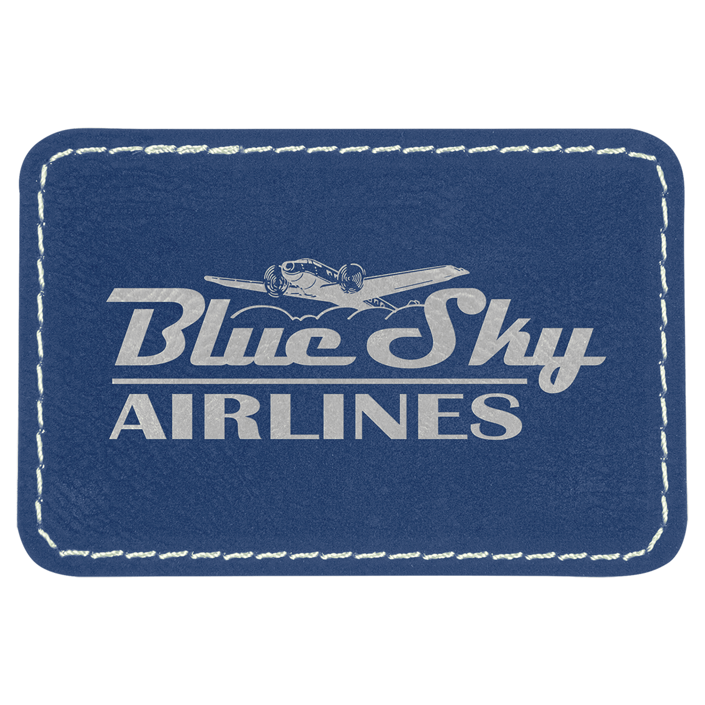 3" x 2" Rectangle Blue/Silver Laserable Leatherette Patch with Adhesive (Sold by Case of 25)